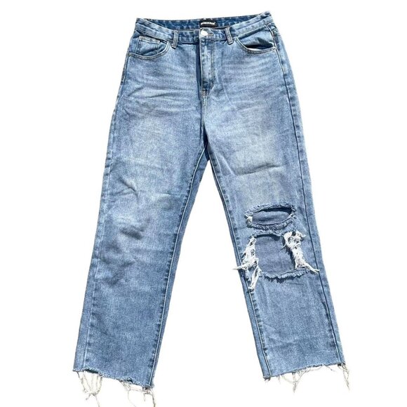 Momokrom Lightwash Distressed High Waisted Straight Leg Jeans 32in Waist - Picture 1 of 5